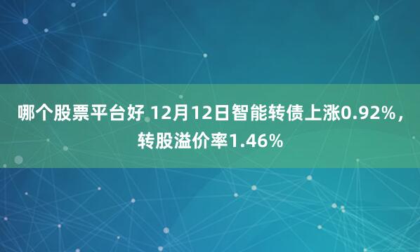 哪个股票平台好 12月12日智能转债上涨0.92%，转股溢价率1.46%