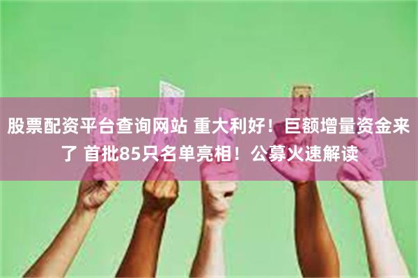 股票配资平台查询网站 重大利好！巨额增量资金来了 首批85只名单亮相！公募火速解读